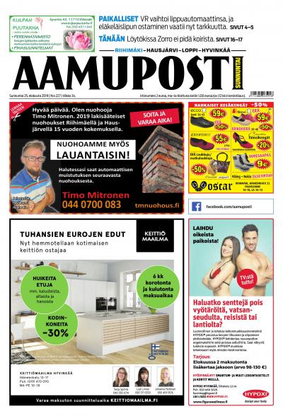 Aamuposti (Riihimäki) 25.8.2019 Lehtiluukku.fi Aamuposti (Riihimäki) 25.8.2019 Lehtiluukku.fi