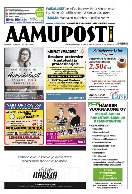 Aamuposti Riihimäki (Tilaajan) 2.2.2020 Lehtiluukku.fi Aamuposti Riihimäki (Tilaajan) 2.2.2020 Lehtiluukku.fi