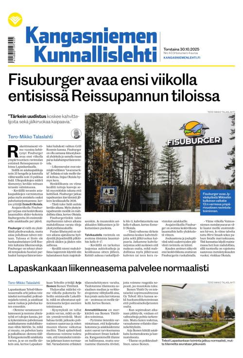 Kangasniemen kunnallislehti 30.10.2025