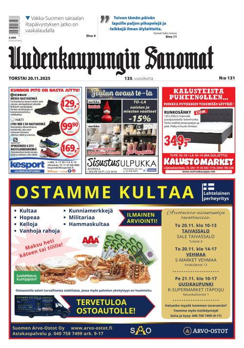 Uudenkaupungin Sanomat 20.11.2025