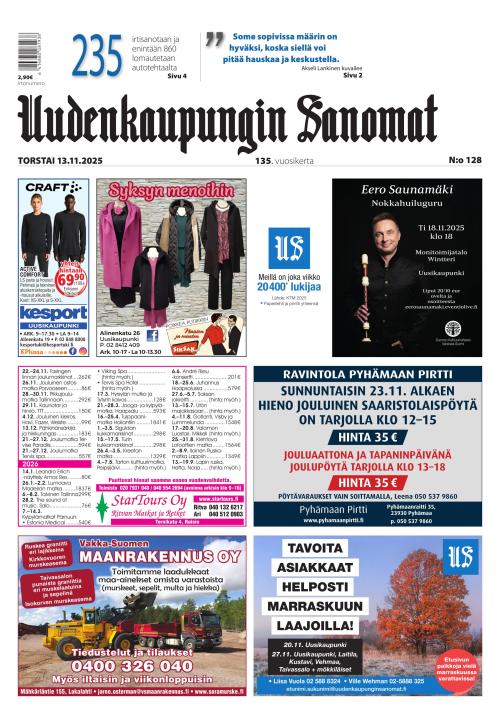Uudenkaupungin Sanomat 13.11.2025