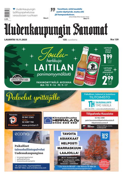 Uudenkaupungin Sanomat 15.11.2025