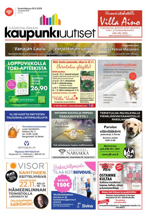 Hämeenlinnan kaupunkiuutiset 19.11.2025