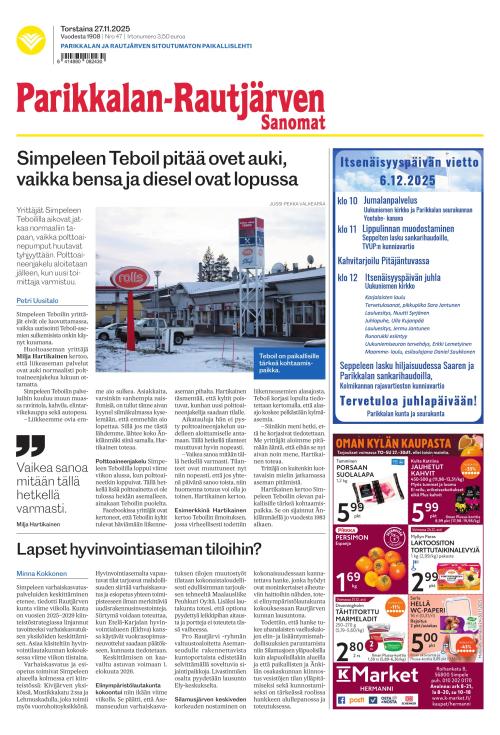 Parikkalan-Rautjärven Sanomat 27.11.2025