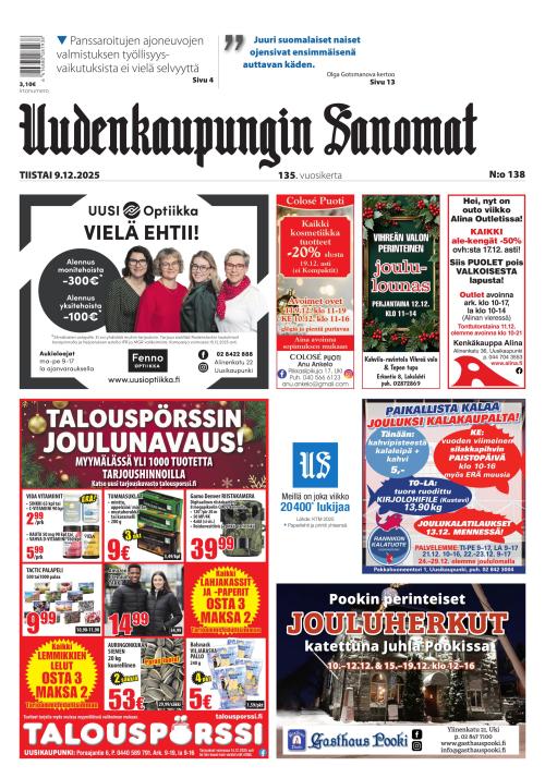 Uudenkaupungin Sanomat 9.12.2025