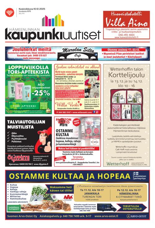 Hämeenlinnan kaupunkiuutiset 10.12.2025