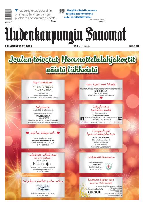 Uudenkaupungin Sanomat 13.12.2025
