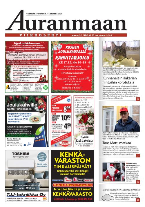 Auranmaan Viikkolehti 16.12.2025