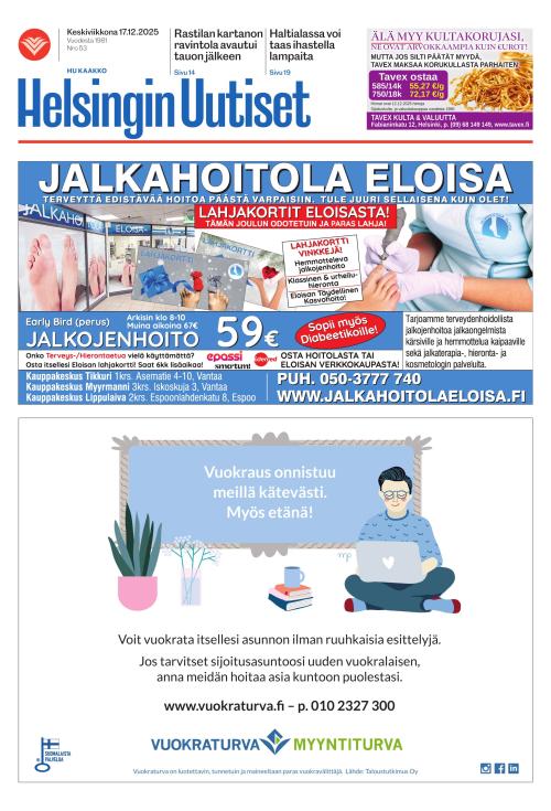 Helsingin Uutiset (Kaakko) & Kallio Lehti 17.12.2025