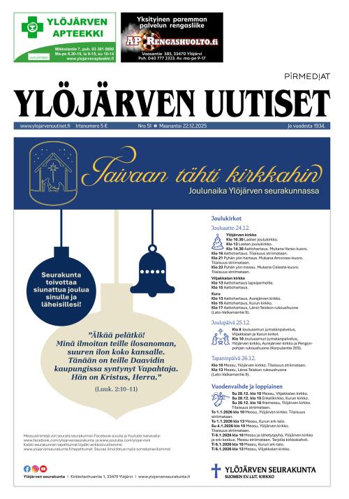 Ylöjärven Uutiset 22.12.2025