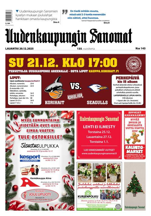 Uudenkaupungin Sanomat 20.12.2025
