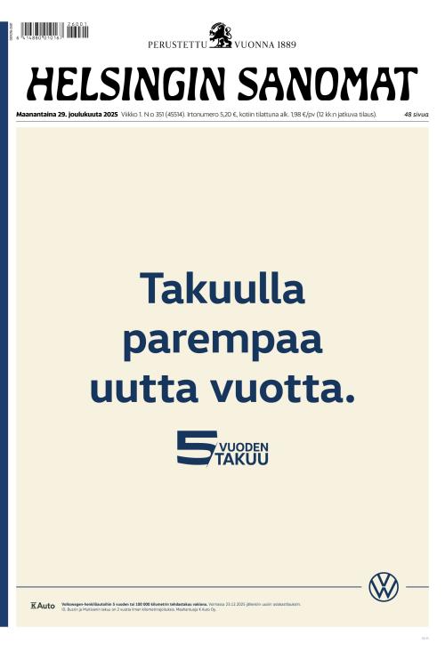 Helsingin Sanomat 29.12.2025