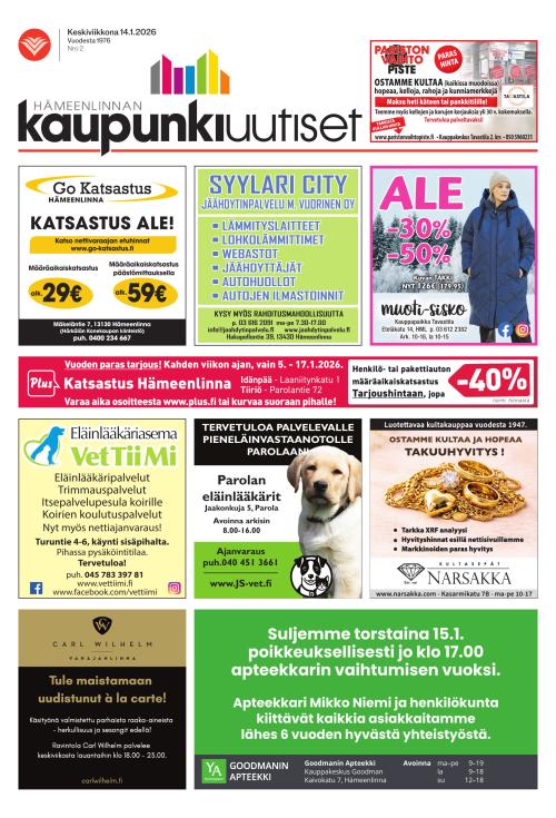 Hämeenlinnan kaupunkiuutiset 14.1.2026
