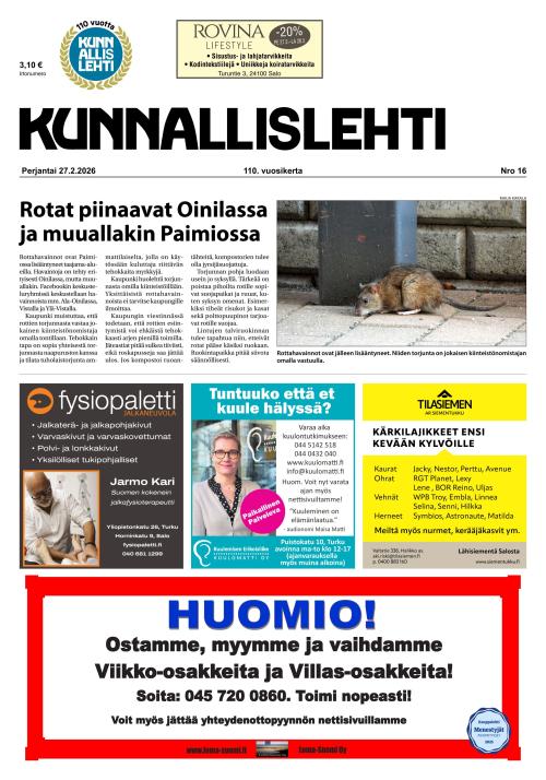 Kunnallislehti Paimio-Sauvo-Kaarina 27.2.2026