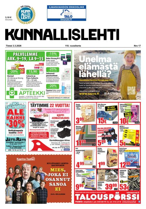 Kunnallislehti Paimio-Sauvo-Kaarina 3.3.2026
