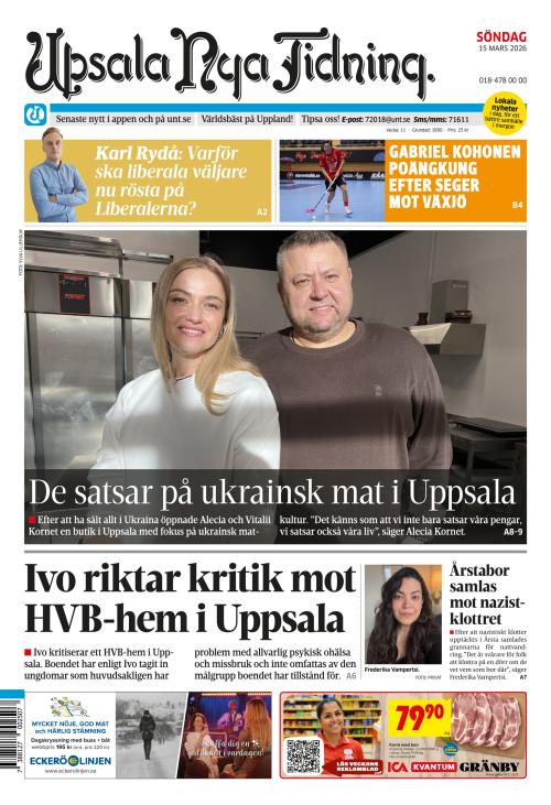 Upsala Nya Tidning 15.3.2026