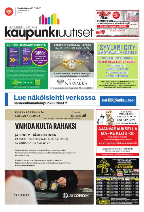 Hämeenlinnan kaupunkiuutiset 18.3.2026