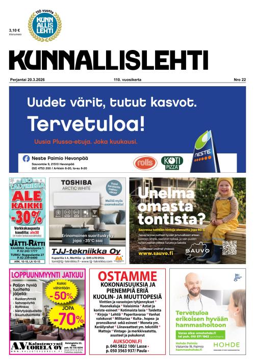 Kunnallislehti Paimio-Sauvo-Kaarina 20.3.2026