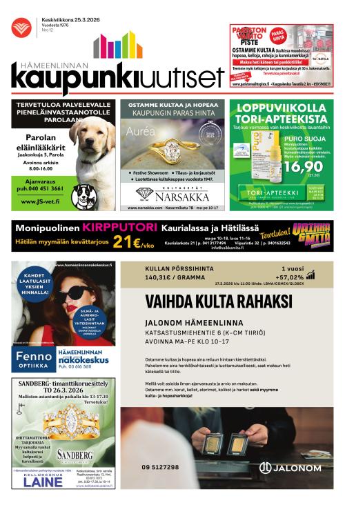 Hämeenlinnan kaupunkiuutiset 25.3.2026