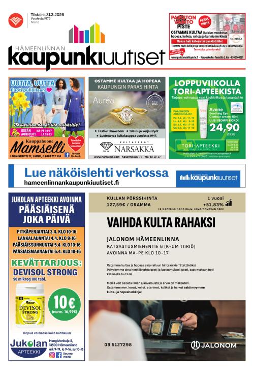 Hämeenlinnan kaupunkiuutiset 31.3.2026