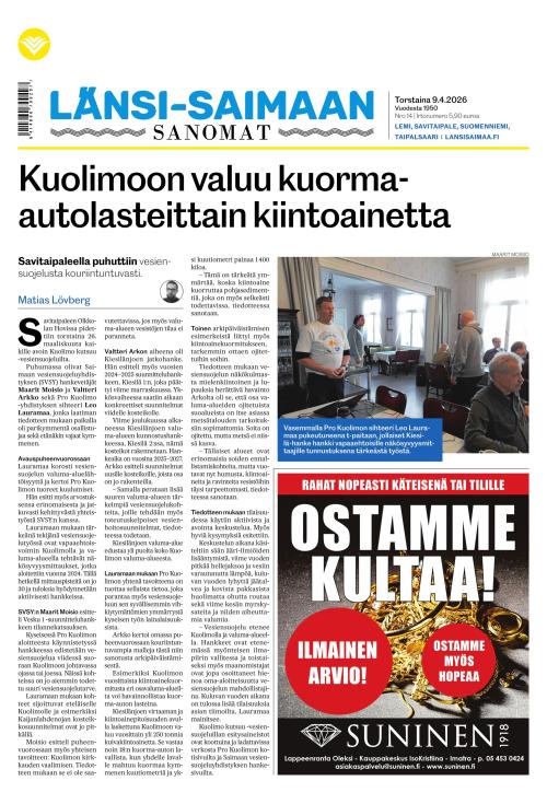 Länsi-Saimaan Sanomat 9.4.2026