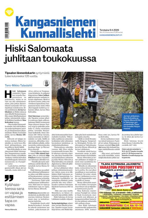 Kangasniemen kunnallislehti 9.4.2026