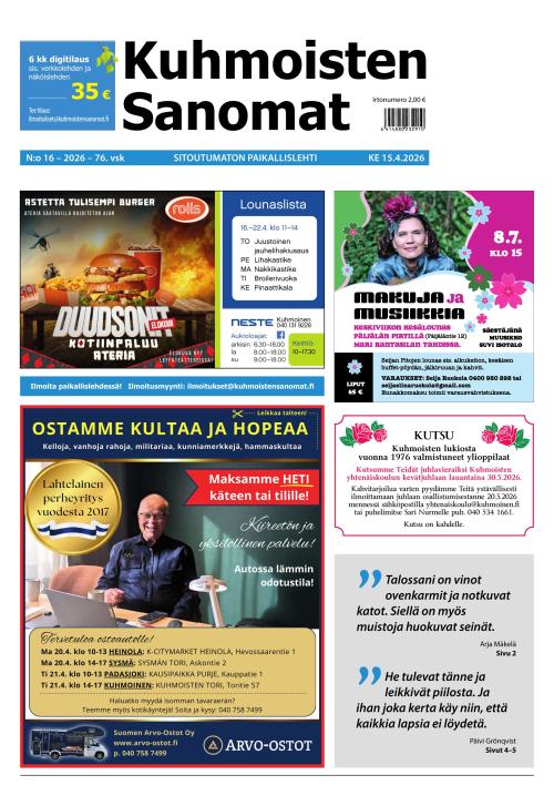 Kuhmoisten Sanomat 16/2026