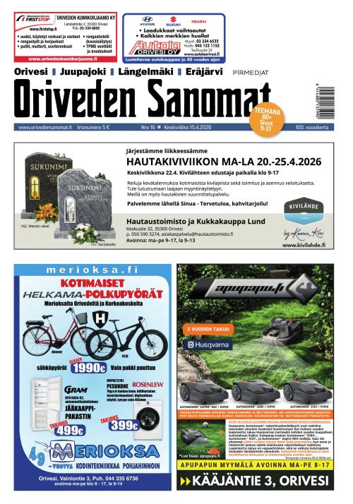 Oriveden Sanomat 15.4.2026