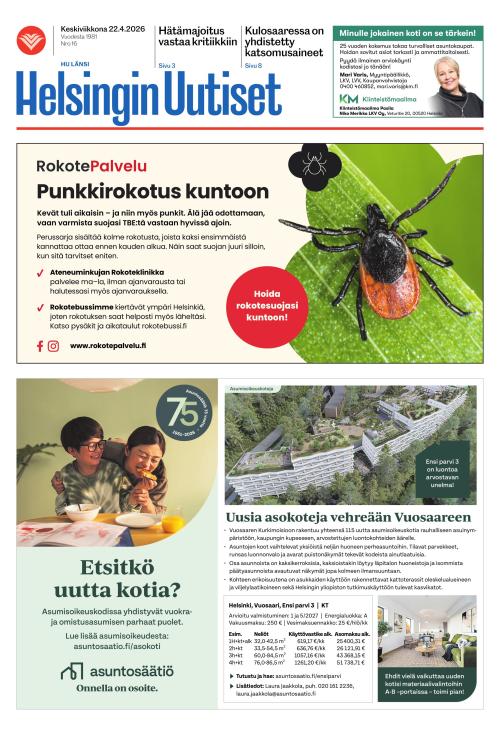 Helsingin Uutiset (Länsi) & Munkin Seutu 22.4.2026