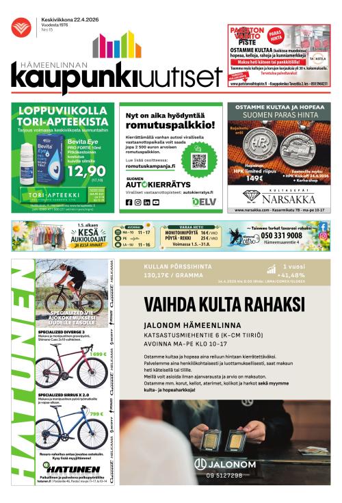Hämeenlinnan kaupunkiuutiset 22.4.2026
