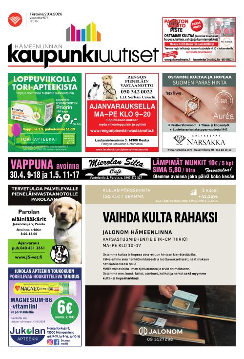 Hämeenlinnan kaupunkiuutiset 28.4.2026