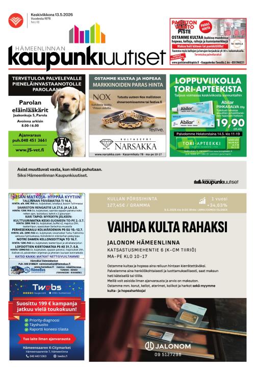 Hämeenlinnan kaupunkiuutiset 13.5.2026