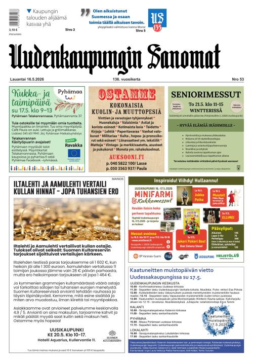 Uudenkaupungin Sanomat 16.5.2026