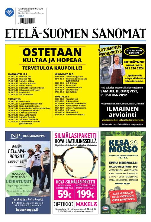 Etelä-Suomen Sanomat 18.5.2026