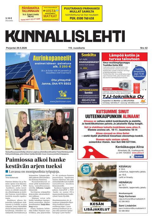 Kunnallislehti Paimio-Sauvo-Kaarina 29.5.2026