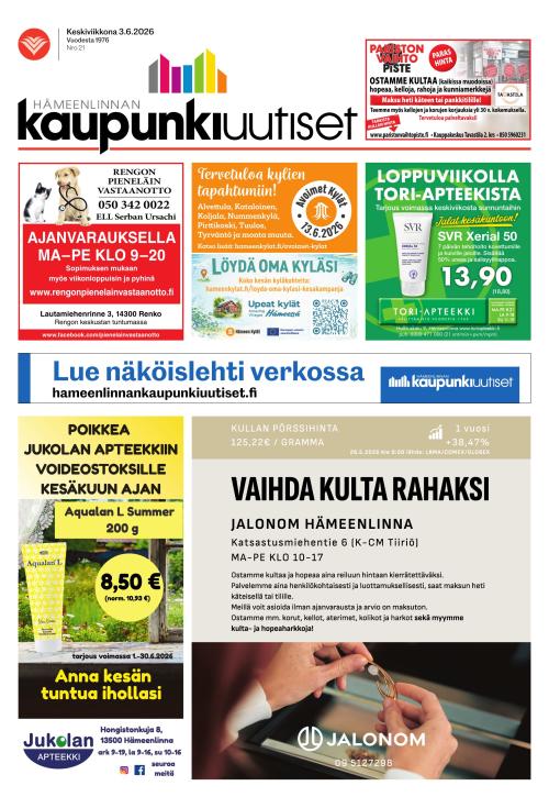 Hämeenlinnan kaupunkiuutiset 3.6.2026
