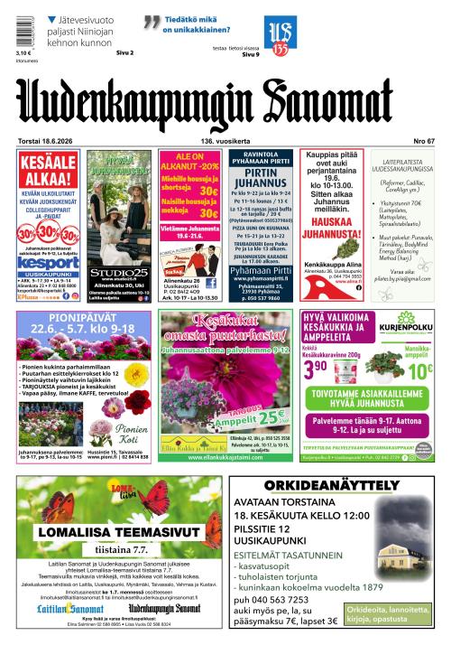 Uudenkaupungin Sanomat 18.6.2026