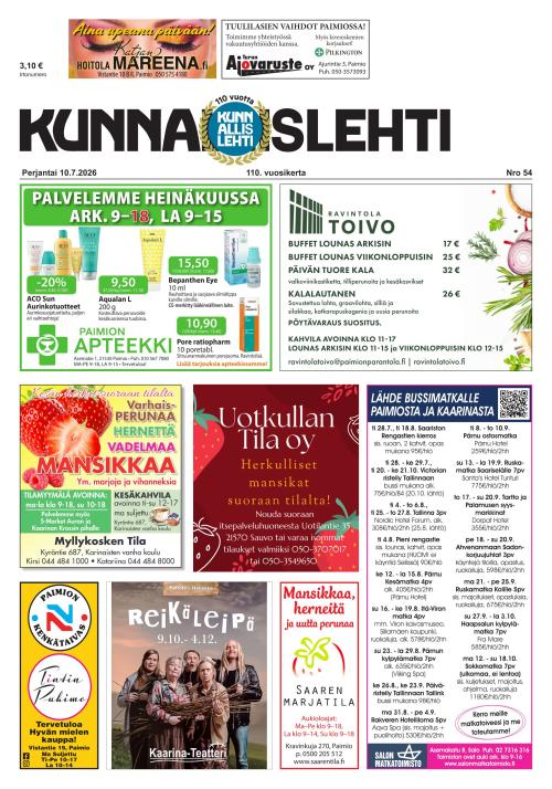 Kunnallislehti Paimio-Sauvo-Kaarina 10.7.2026
