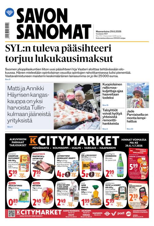Savon Sanomat 29.6.2026