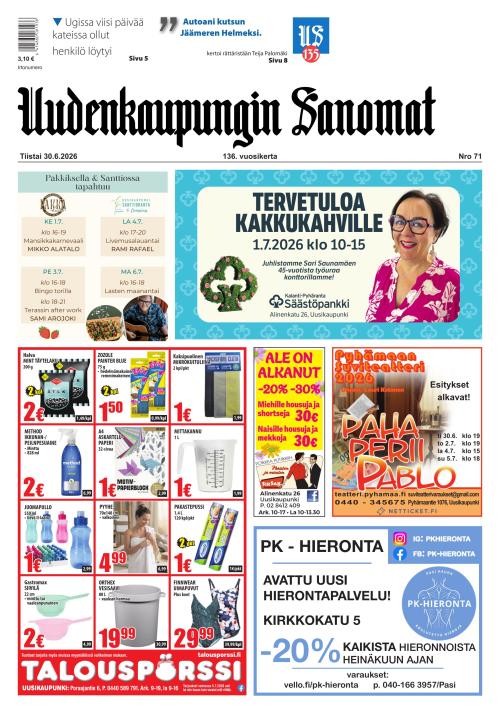 Uudenkaupungin Sanomat 30.6.2026