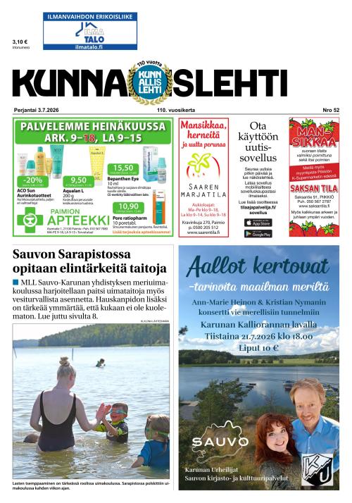 Kunnallislehti Paimio-Sauvo-Kaarina 3.7.2026