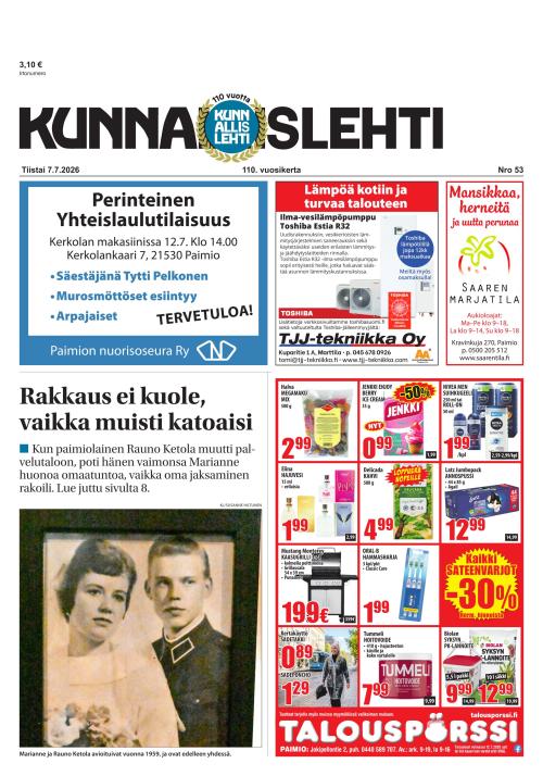 Kunnallislehti Paimio-Sauvo-Kaarina 7.7.2026