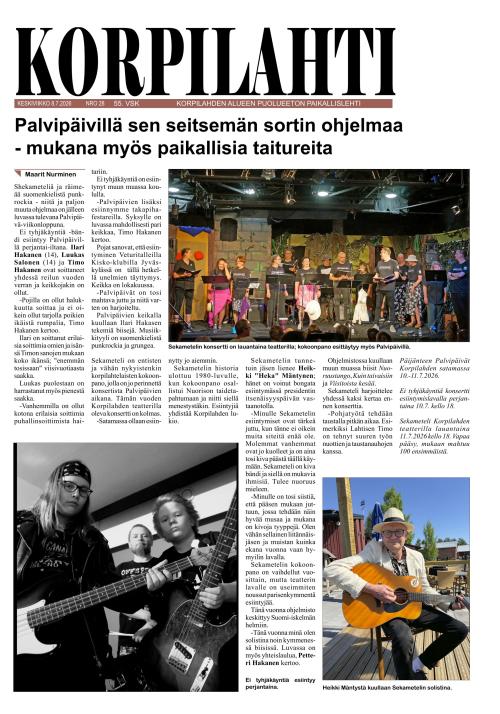 Korpilahti-lehti 8.7.2026