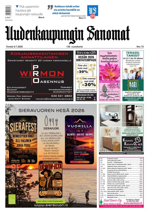 Uudenkaupungin Sanomat 9.7.2026