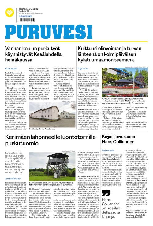 Puruvesi-lehti 9.7.2026