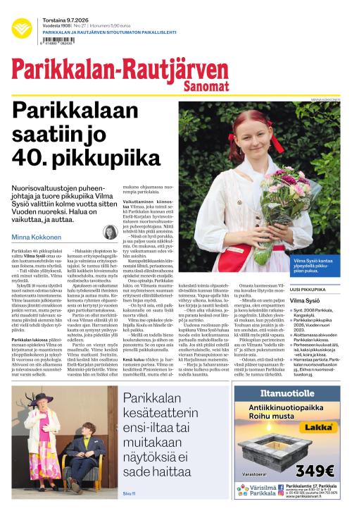 Parikkalan-Rautjärven Sanomat 9.7.2026