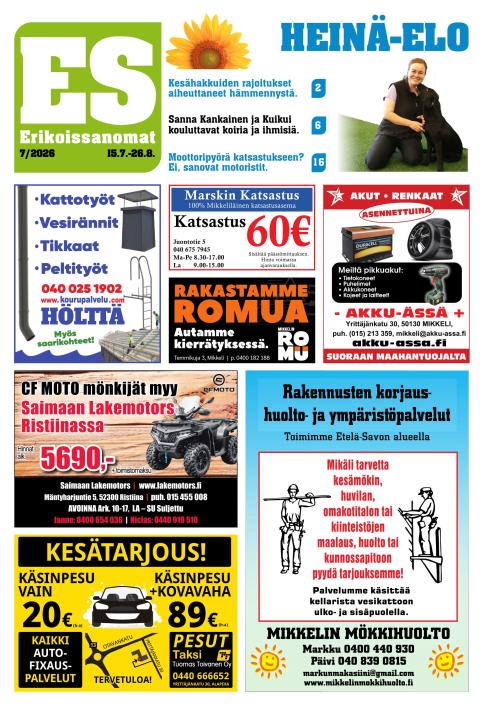 Mikkelin erikoissanomat 15.7.2026