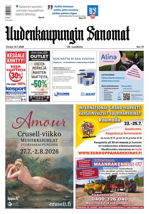 Uudenkaupungin Sanomat 16.7.2026