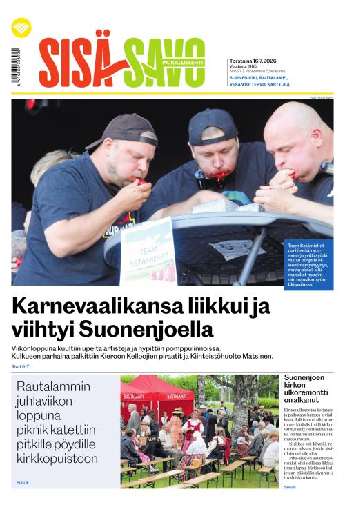 Paikallislehti Sisä-Savo 16.7.2026