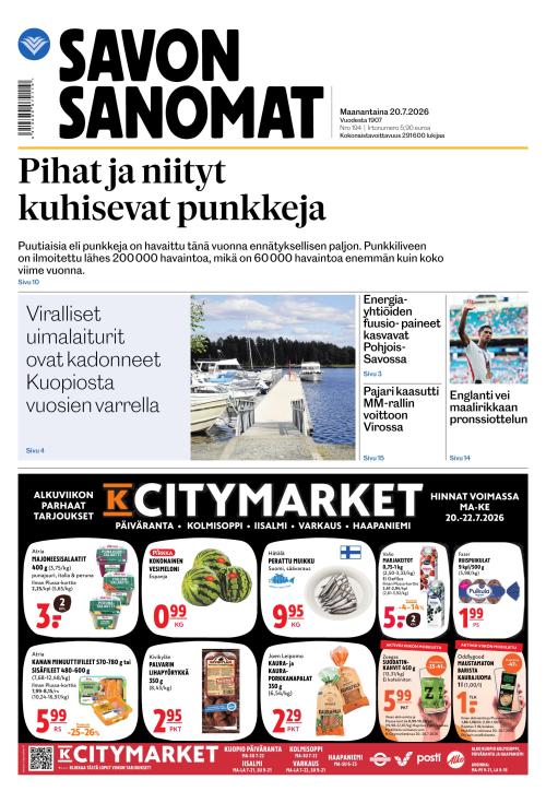 Savon Sanomat 20.7.2026
